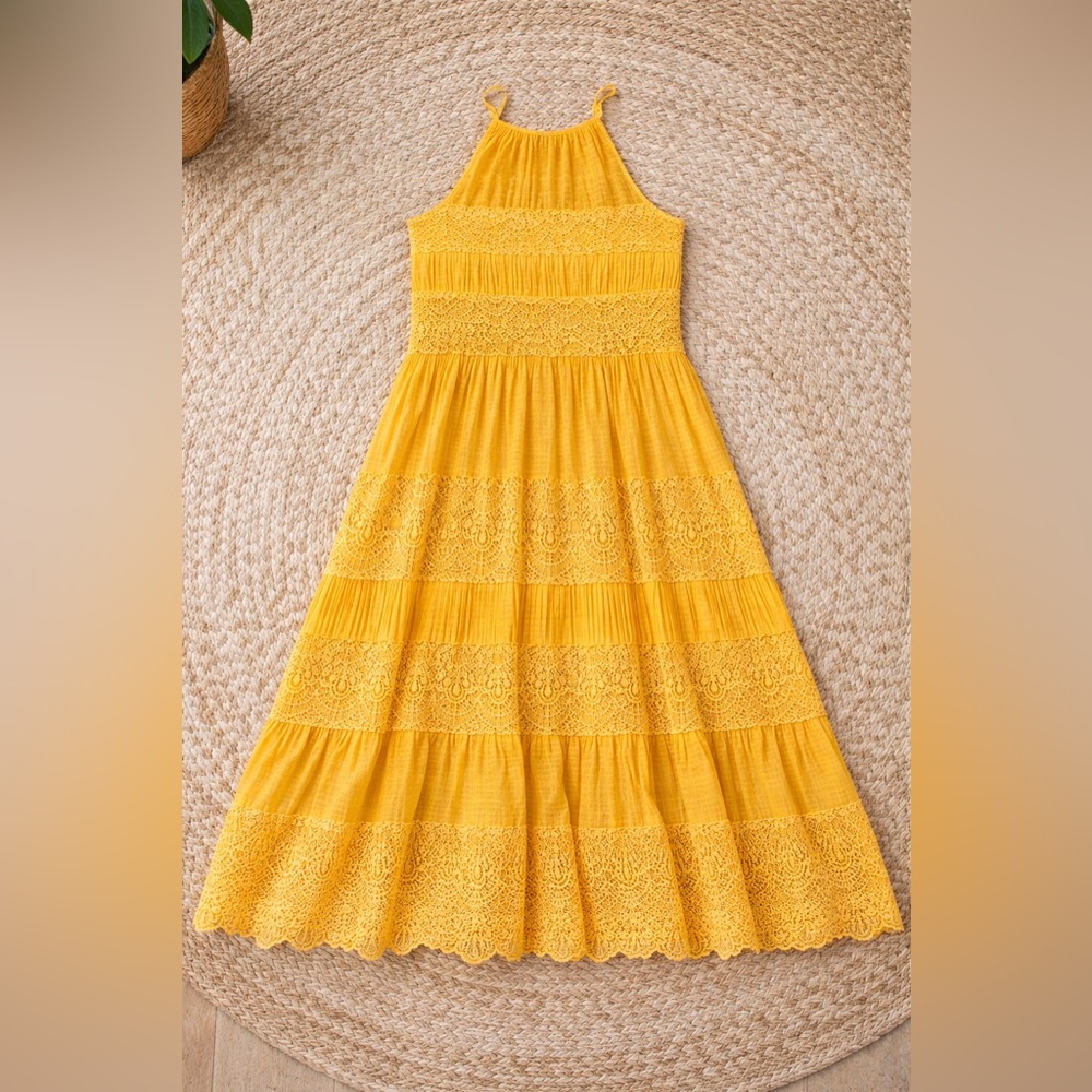 HD in Paris Yellow Eyelet Tiered Midi Dress - Picture 3 of 5